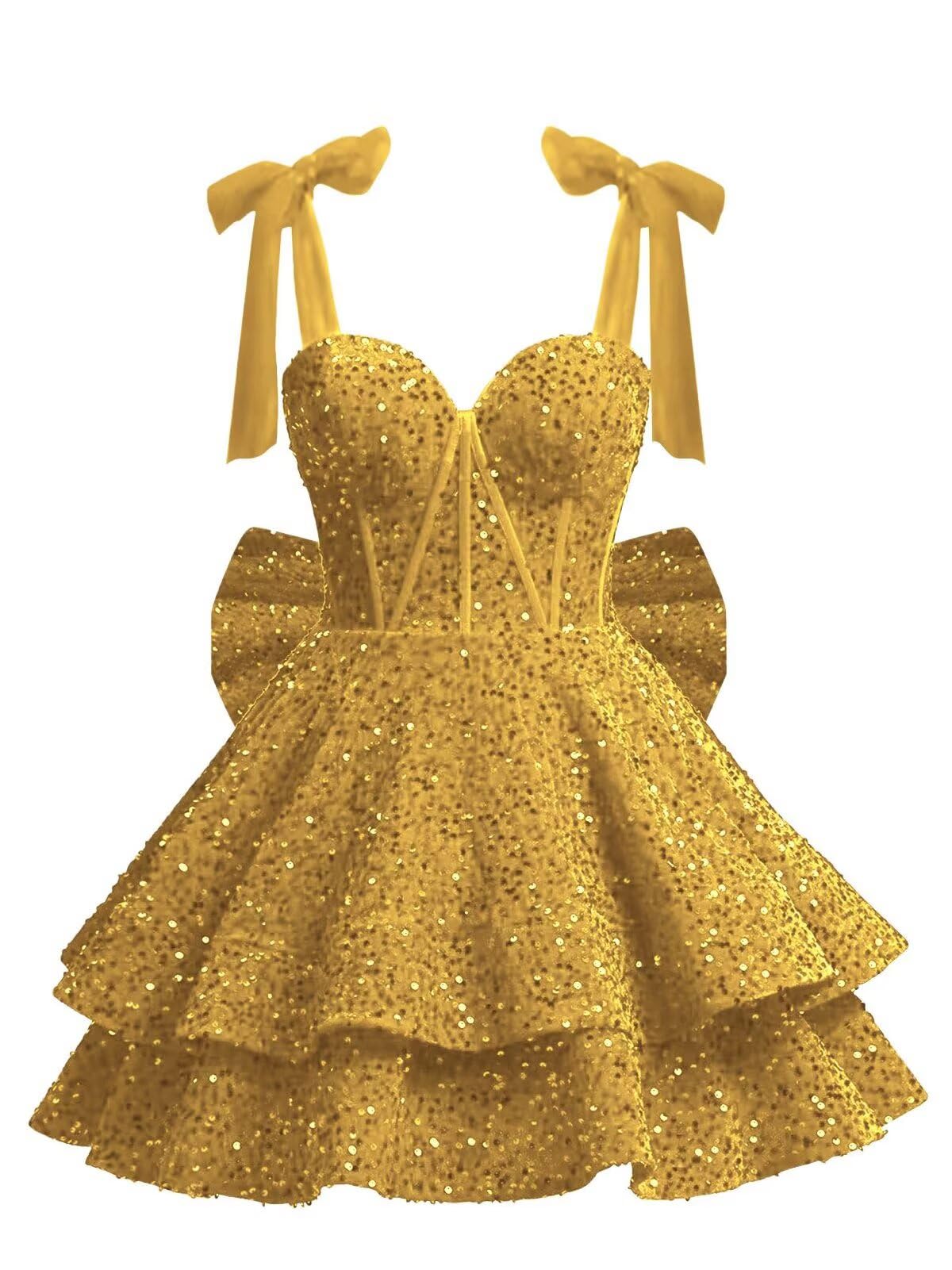 Gujach Sparkly Sequin Homecoming Dresses with Bow 2026 A Line Short Corset Formal Cocktail Gown