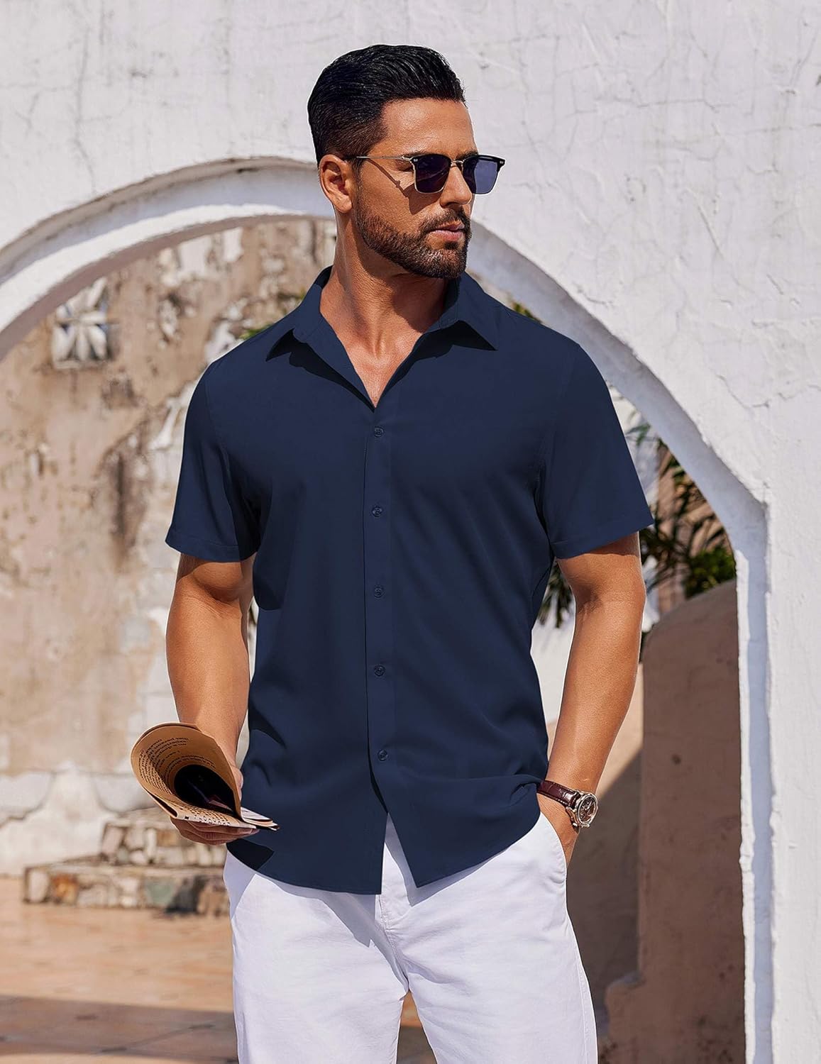 COOFANDY Mens Short Sleeve Button Down Shirts Casual Summer Shirt Untucked Dress Shirts - Image 2