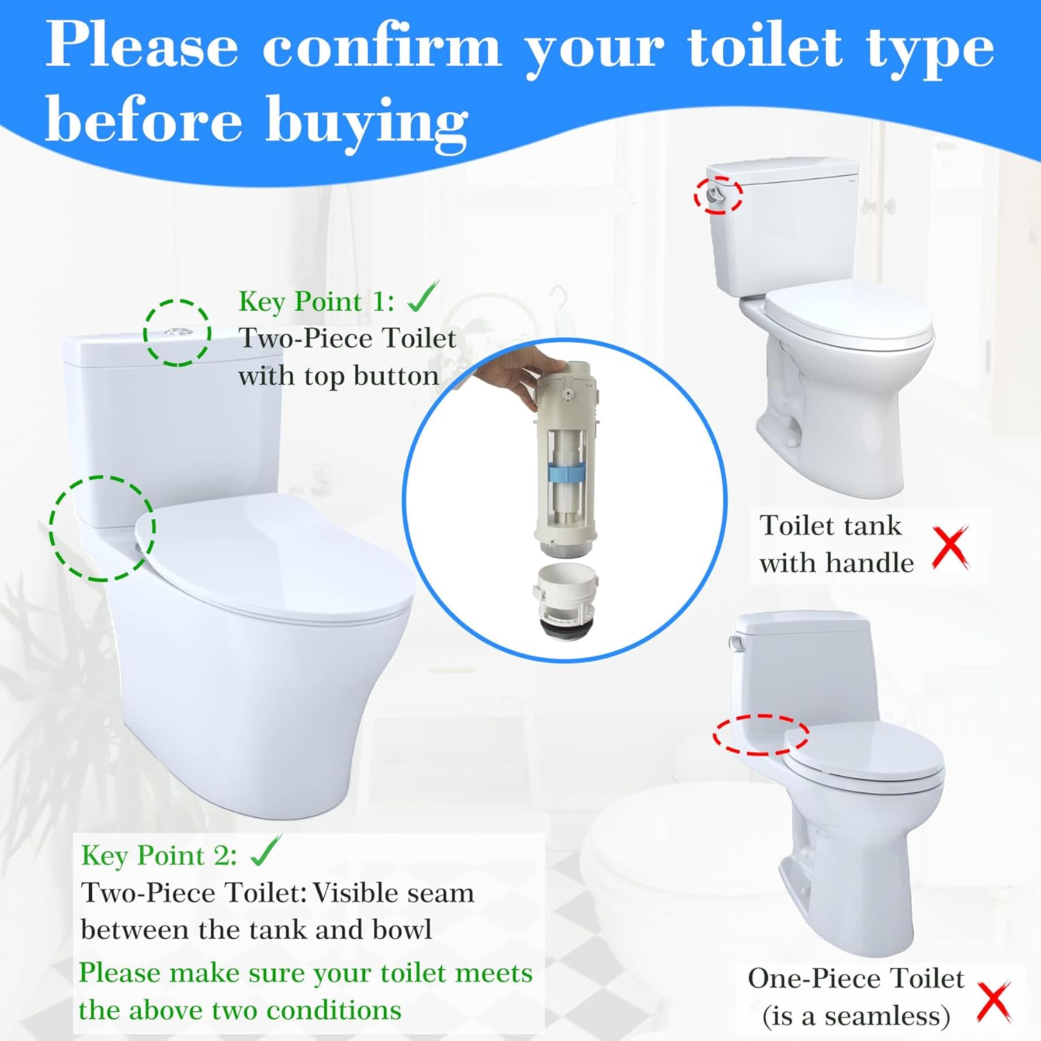 THU224 Toilet Flush Valve Assembly with Mounting Nut Fit for TOTO Two Piece Aquia Toilet Tank #ST412M
