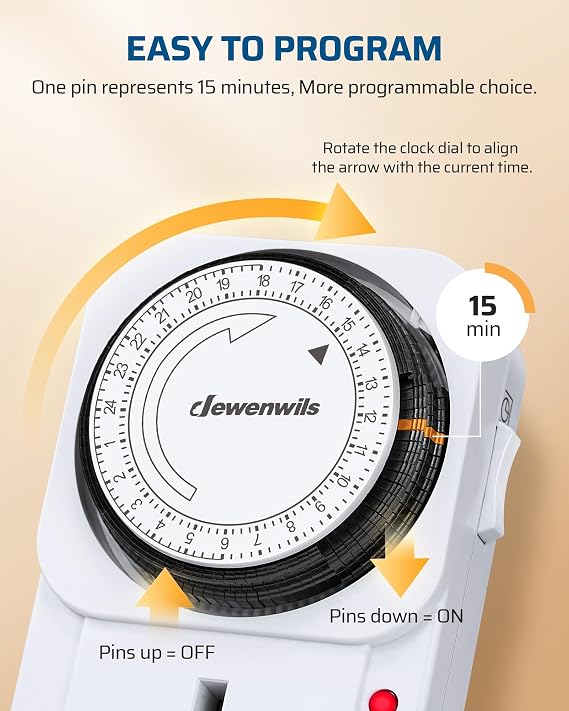 DEWENWILS Timer Plug Socket UK, 24 Hour Programmable Energy Saving Timer