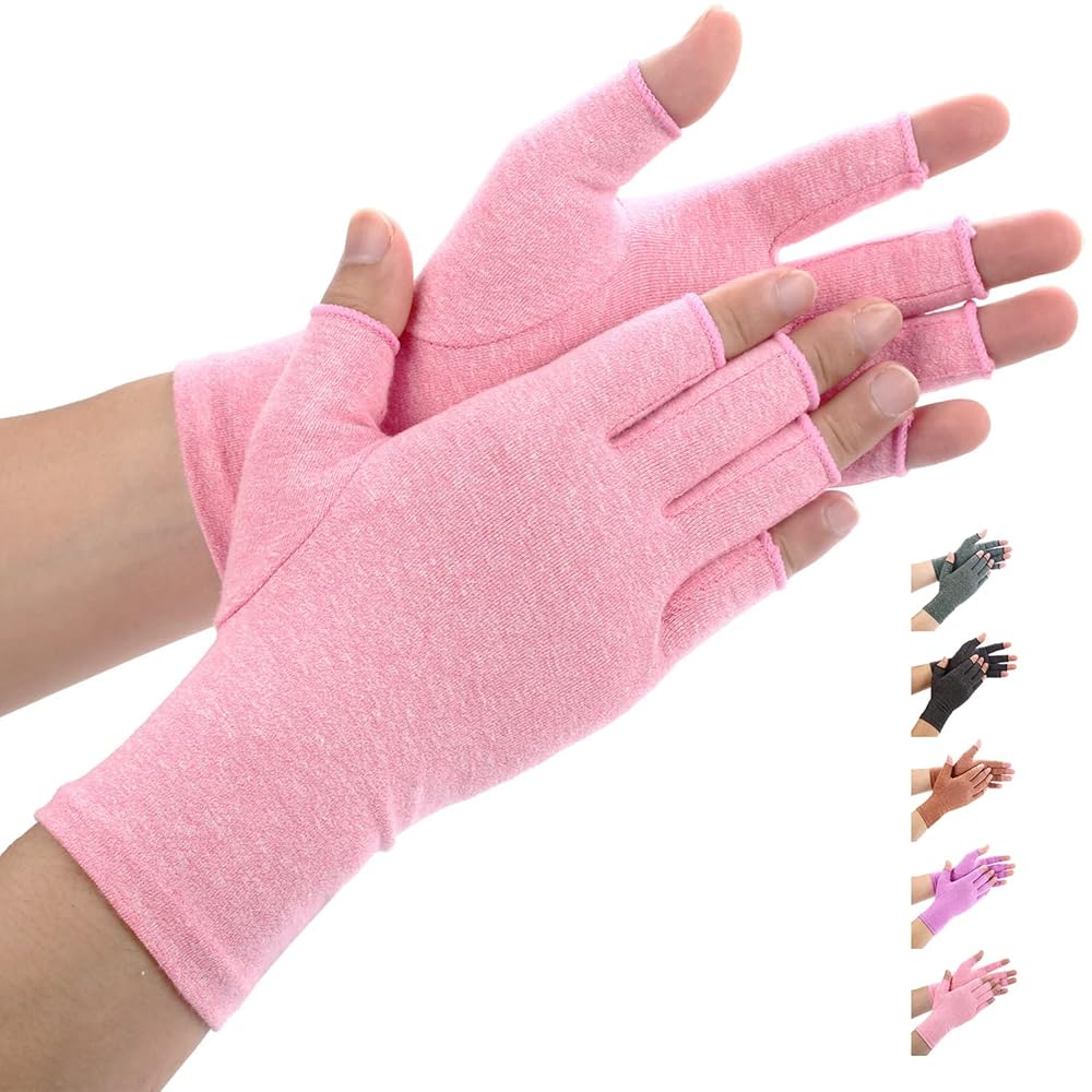 Duerer Arthritis Gloves Women Men for RSI, Carpal Tunnel, Rheumatiod, Tendonitis, Fingerless Hand Thumb Compression Gloves Small Medium Large for Pain Relief (Pink, Medium)