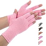 Duerer Arthritis Gloves Women Men for RSI, Carpal Tunnel, Rheumatiod, Tendonitis, Fingerless Hand Thumb Compression Gloves Small Medium Large for Pain Relief (Pink, Medium)
