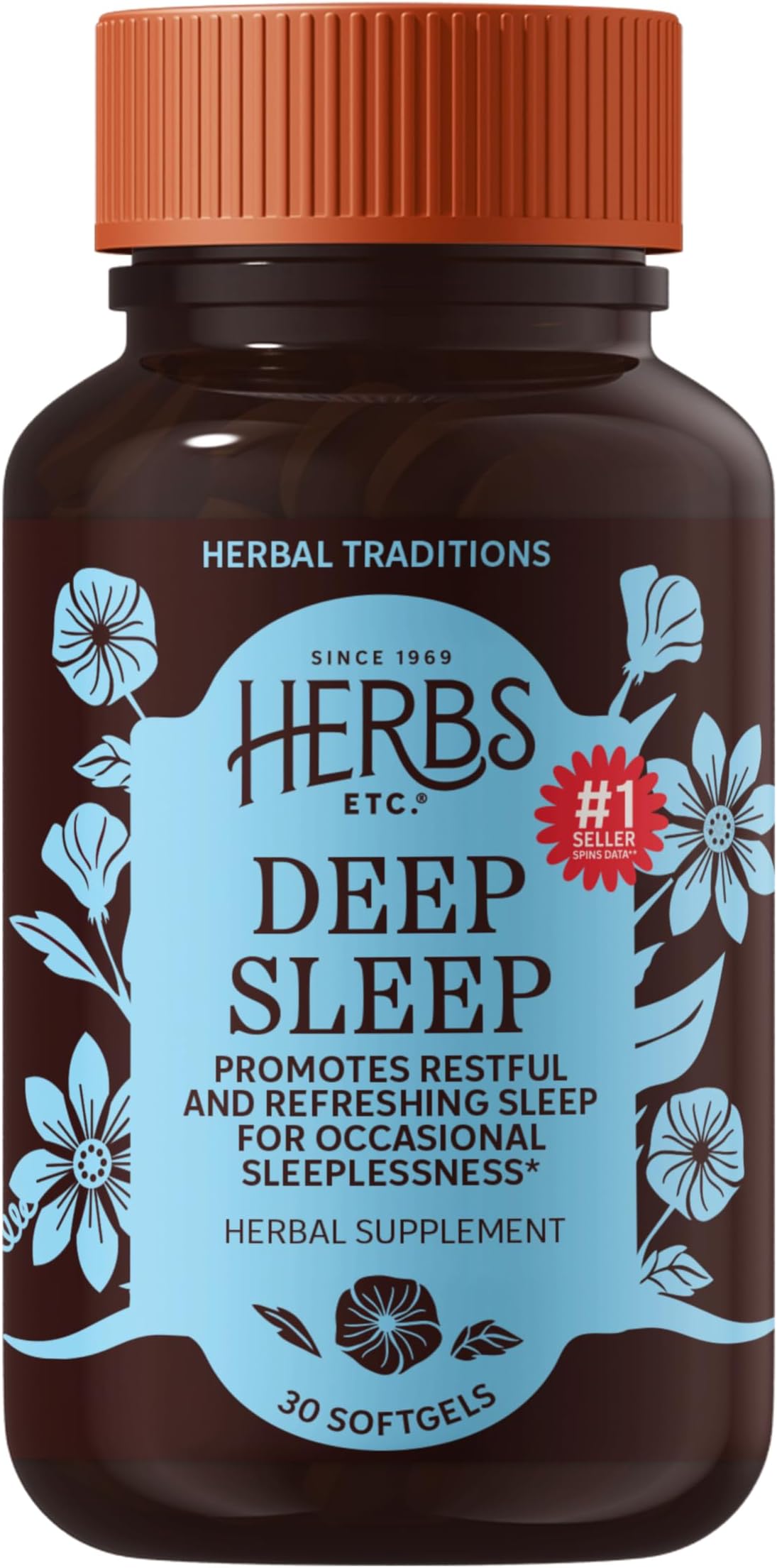 Herbs Etc. Deep Sleep Softgels - Holistic Bedtime Supplement for Calming Sleep Aid - Chamomile, Lemon Balm Extract & Passionflower - Melatonin-Free, Gluten-Free & Organic - 30 Count (30 Servings)