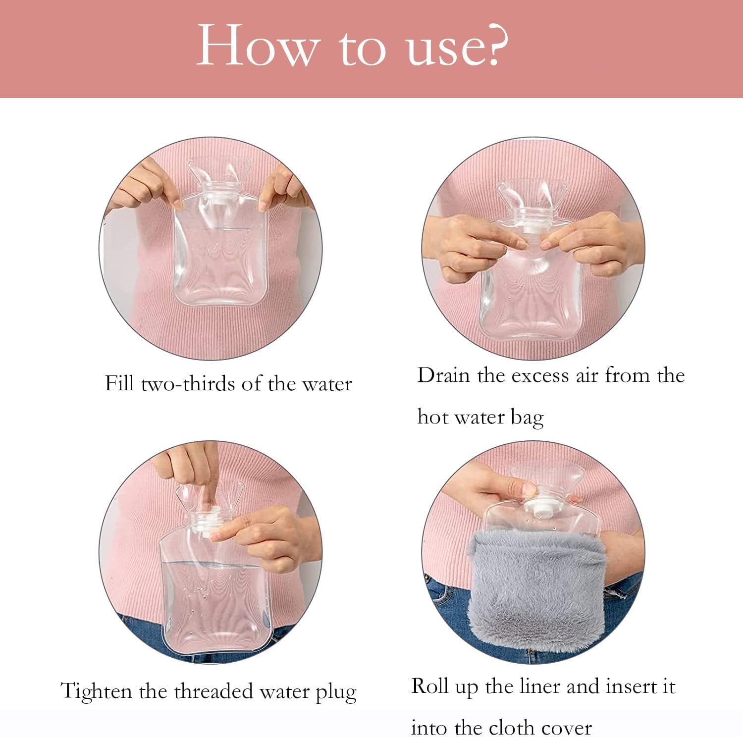 TGOPIT Cute Hot Water Bottle with Cover, Detachable Rabbit Rubber Hot or Cold Water Bottle with Cute Stuffed Animal Cover, Winter Warm Leakproof Hot Water Bag-350ML 4