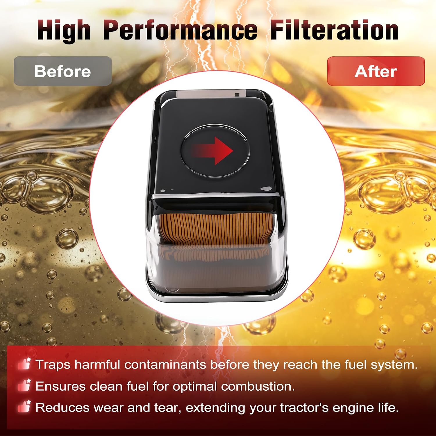 iFJF AR50041 Snap-on Fuel Filter Replacement for John Deere Tractor | 40 Micron, Glass Transparent Bowl, Snap-On Install, OE S72182 6005009417 ST369 86370, Easy Install