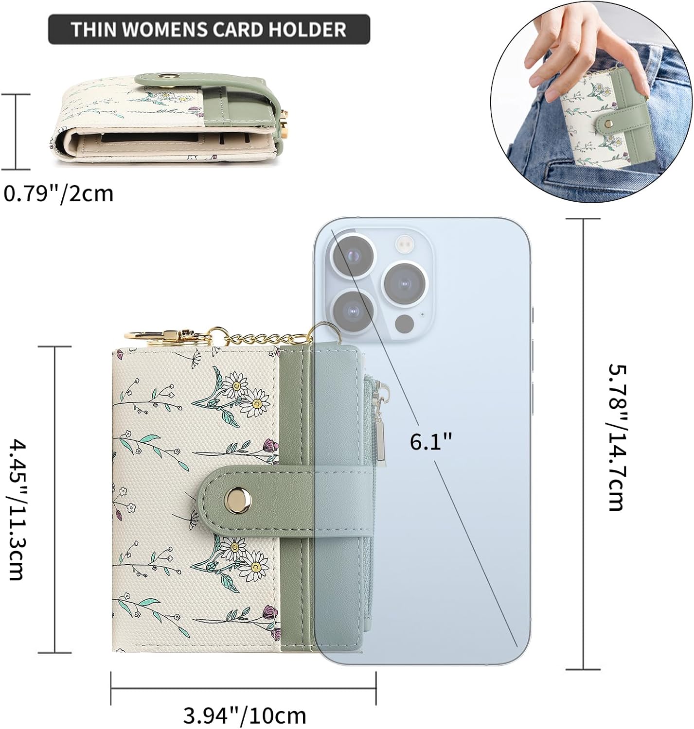 GAEKEAO Small Wallet for Women RFID Blocking Slim Bifold Floral Leather Card Holder with Zipper Pocket ID Window - Image 4