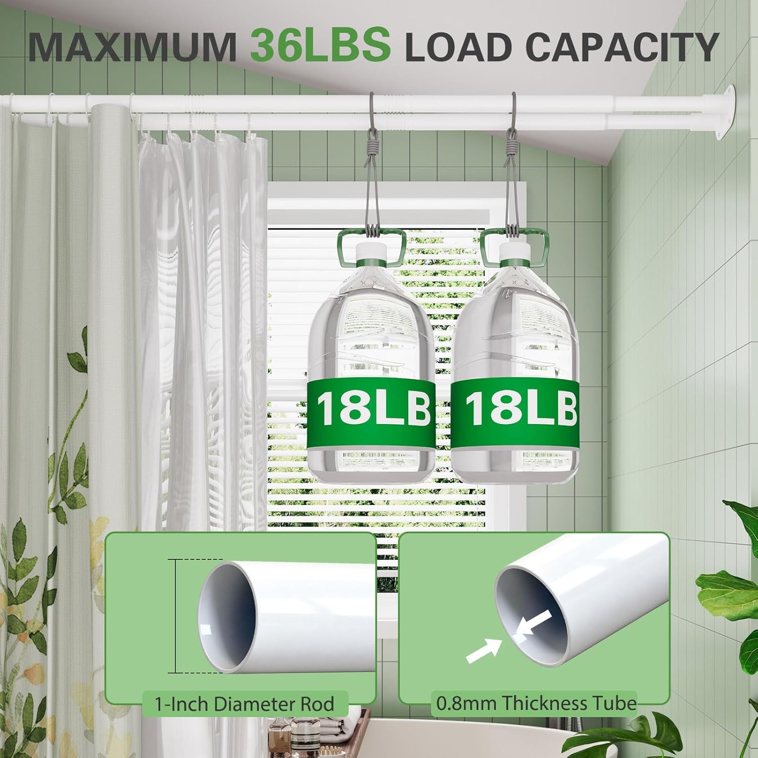 Double Shower Curtain Rod, 28-51 Inches Adjustable Wall Mounted Double Shower Rod, Rustproof White Shower Curtain Rods for Bathroom, Bathtub, Extra Space for Curtain and Liner