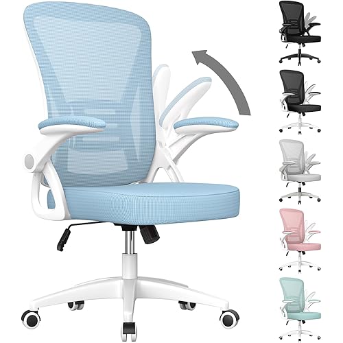 naspaluro Ergonomic Office Chair, Mid Back Computer Chair with Adjustable Height, Swivel Chair with Flip-Up Arms and Lumbar Support, Breathable Mesh Desk Chair for Home/Study/Working(Blue)