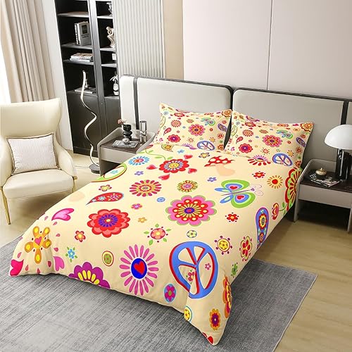 Miniatura 10 de Groovy Flower - Funda de edredón 100% algodón para niños, ropa de cama Groovy de los años 70, juego de ropa de cama floral psicodélico retro, tamaño