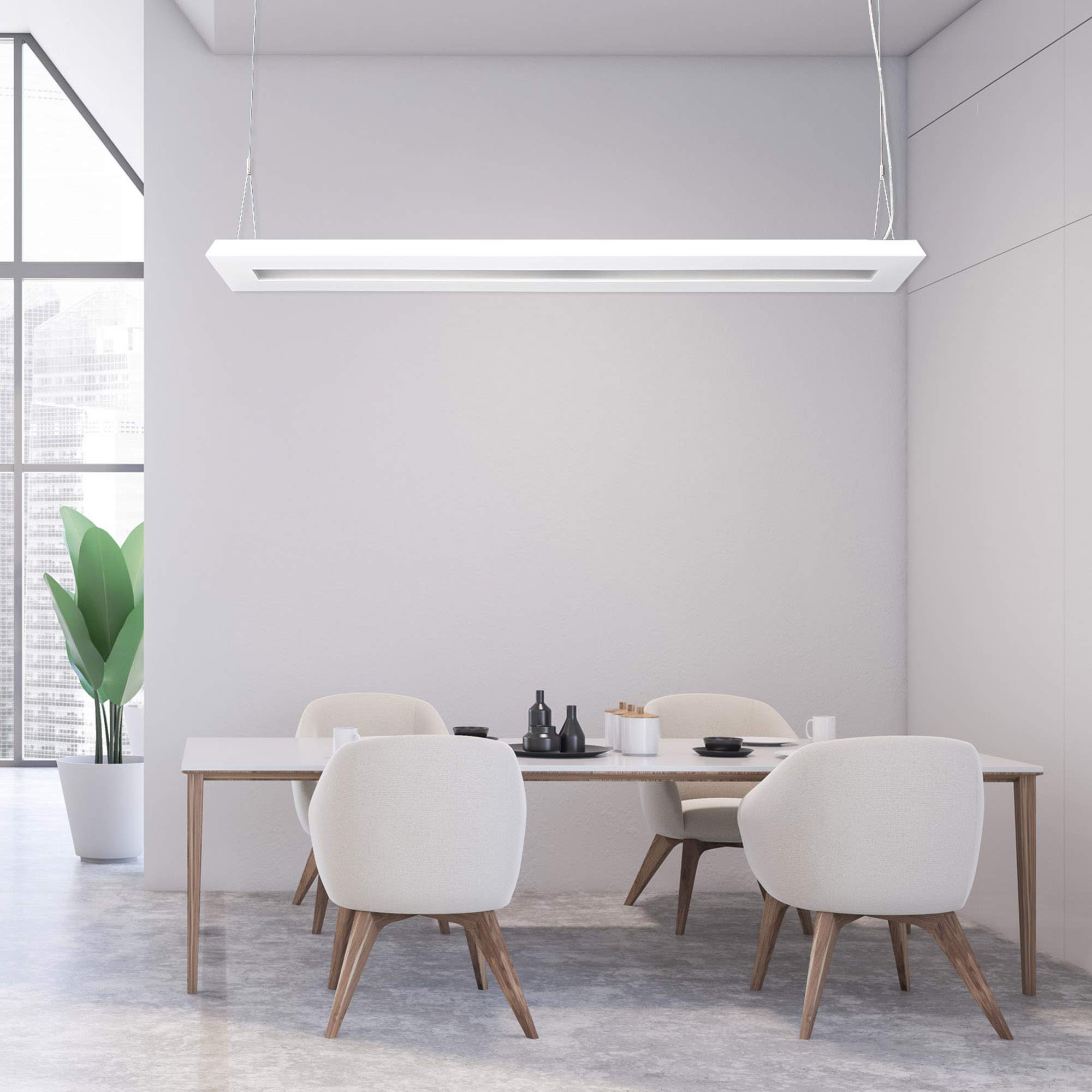 LED Pendelleuchte 160cm 64 Watt COB 4000K 6000lm | Mikroprismatische Abdeckung, Direkter/indirekter Lichtanteil, Büroleuchte, Arbeitsplatzleuchte, Designleuchte