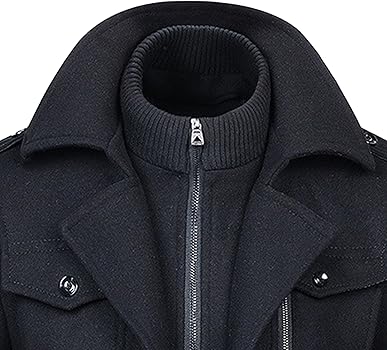 Qolkmuiy-GJ Men's Business Peacoat with Detachable Zipper Thermal