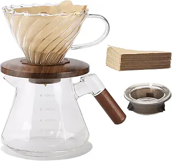 Lalord Cafetera de vertido juego de vidrio de borosilicato 20 onzas cafetera de goteo 1-3 tazas 600 ml