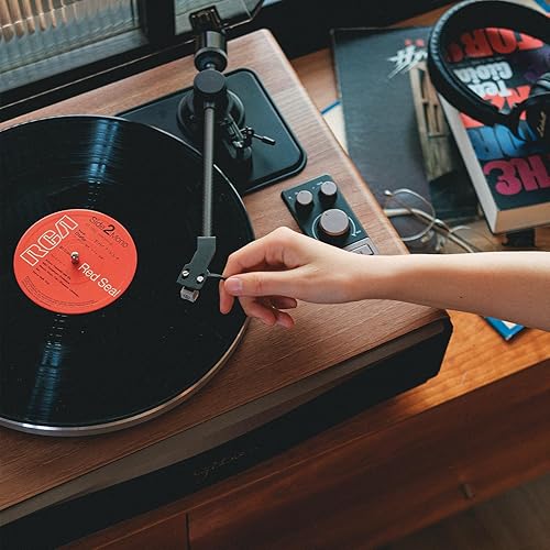 Miniatura 9 de Paron - Tocadiscos vintage para discos de vinilo con altavoces integrados, bluetooth retro, fonógrafo madera de nogal