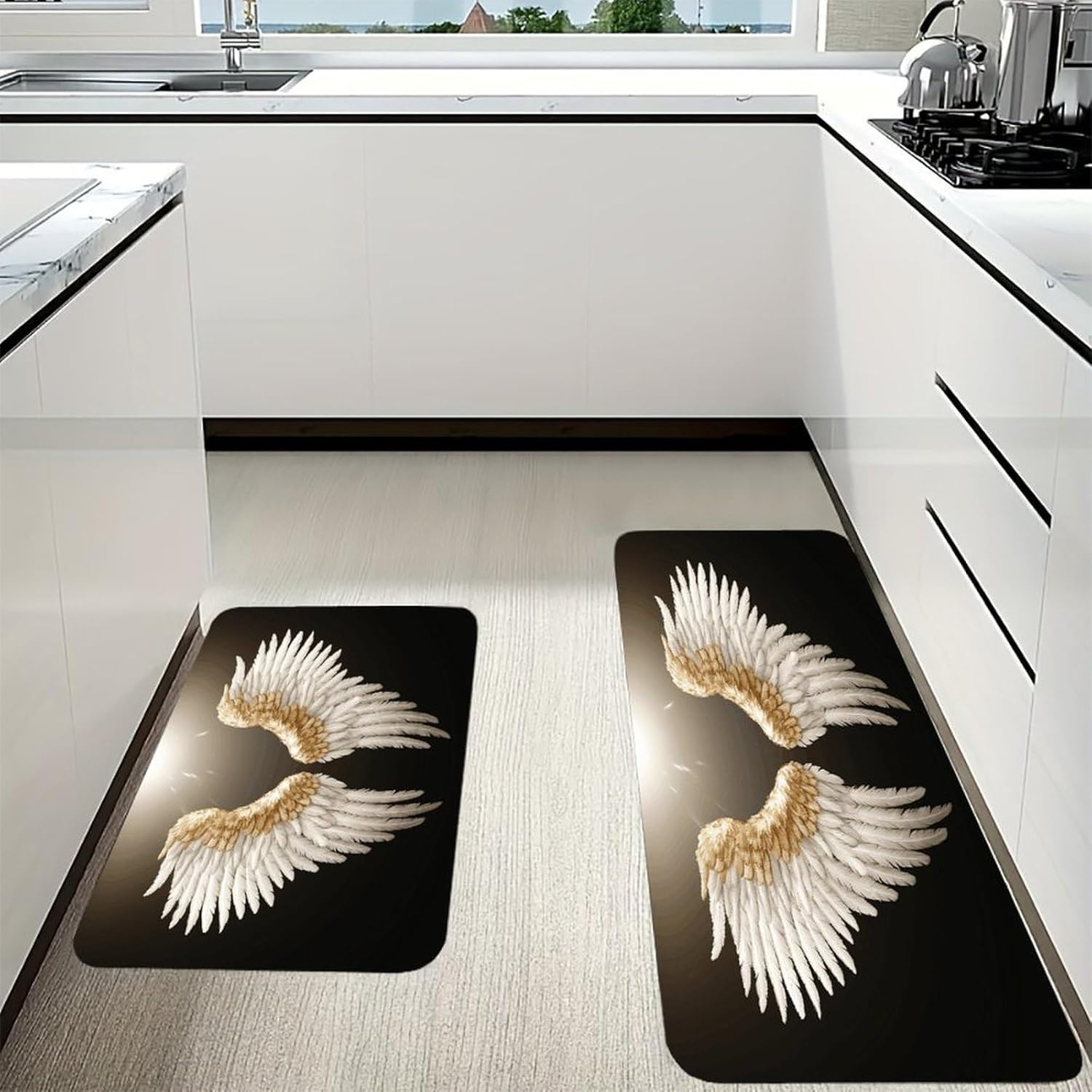 Angel Wing Png Kitchen Mat Washable Non Slip Rugs Soft Kitchen Mats for Floor Set of 2 PCS Cushioned Absorbent Runner Standing Rugs for Home Sink Laundry Office