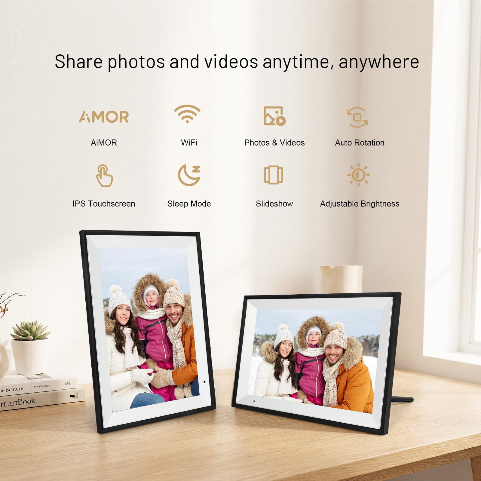 AEEZO 32 GB WiFi cyfrowa ramka na zdjęcia 10,1 cala, automatyczne obracanie, udostępnianie zdjęć i wideo natychmiast (biała)