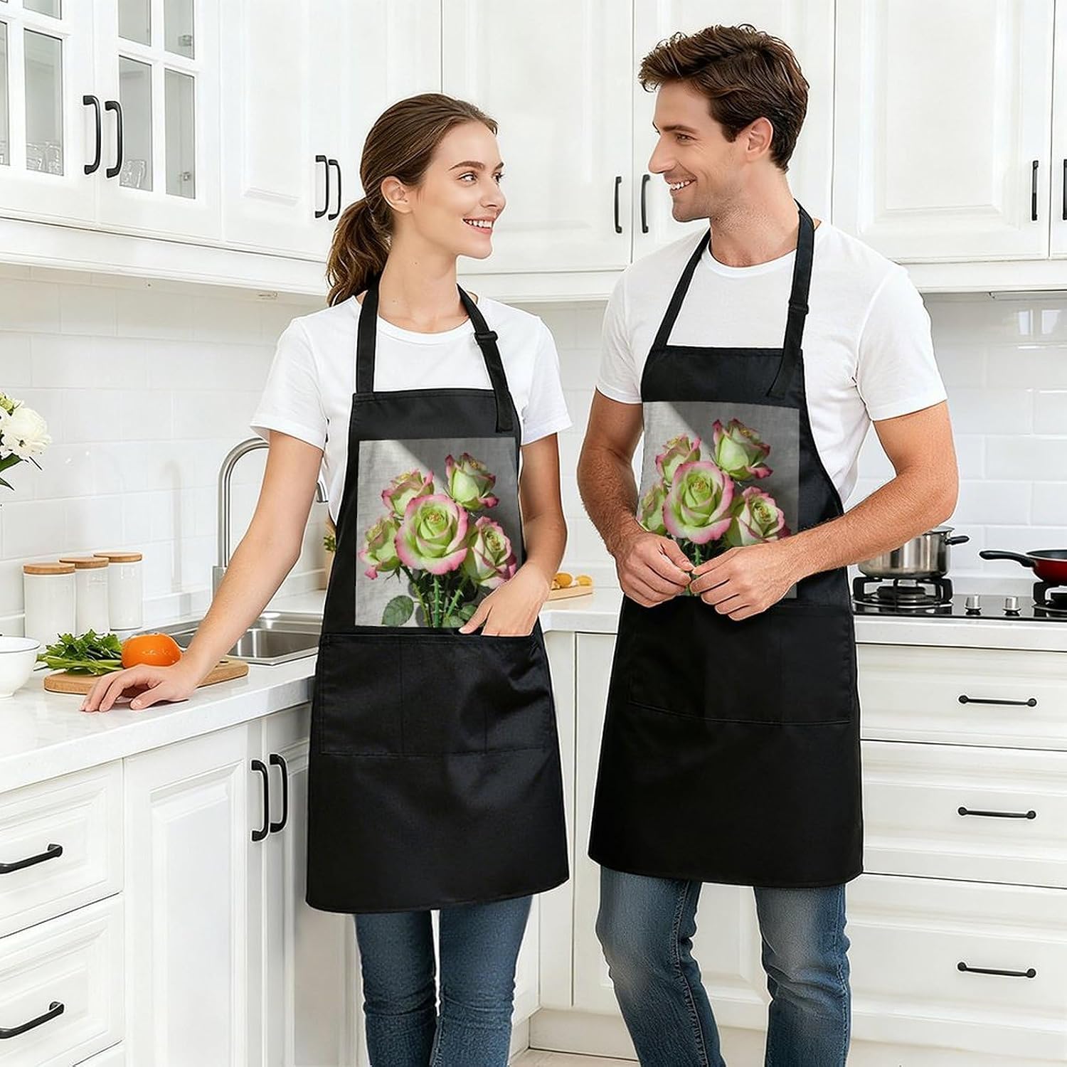 Green Pink RosesWaterproof Kitchen Apron image 3