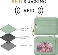 Vista 77 de Sodsay Estuche para tarjetas, cartera delgada con bolsillo frontal, para mujer, sujetatarjetas con llavero negro