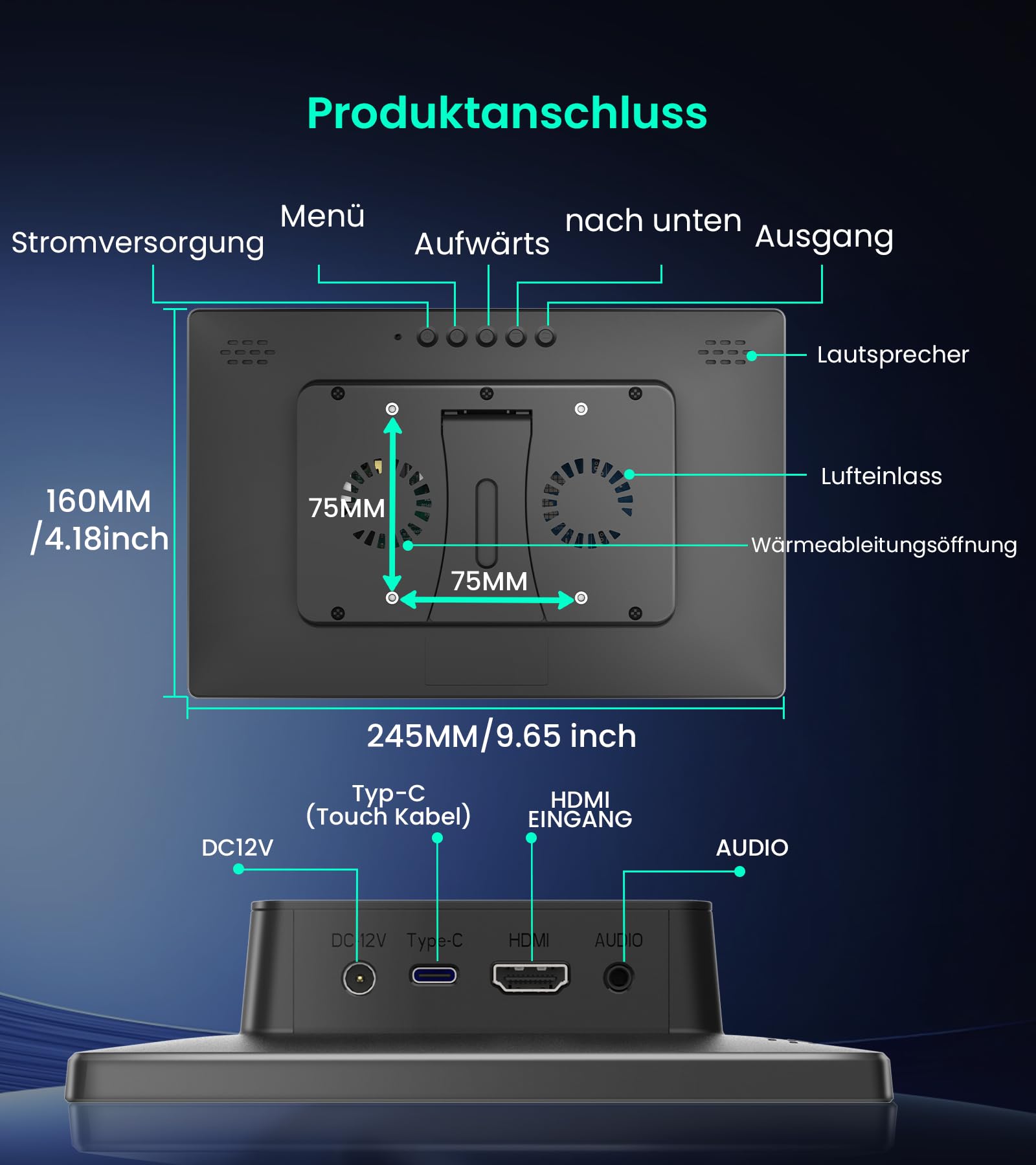 10.1 Zoll Tragbarer Touchscreen Monitor für Raspberry Pi, FHD Display mit Gehäuse, Lautsprecher, HDMI-Eingang, kompatibel mit Raspberry Pi 5/4B/3B+/3B/B+ Jetson Nano Win11/10/8/7/PC
