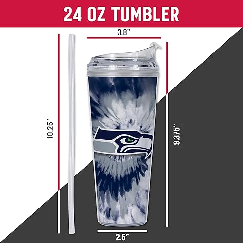 Miniatura 167 de Rico Industries NFL - Vaso de purpurina acrílica de 24 onzas con tapa con bisagras, vaso de doble pared con licencia oficial y popote Tie Dye