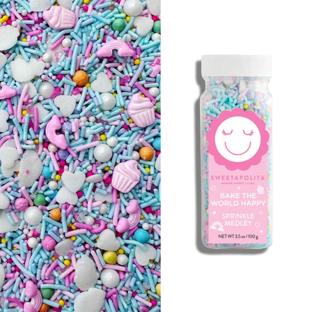 SweetapolitaBake The World Happy Sprinkles - Great for Baking and Decorating, Cakes, Cupcakes, Ice Cream, Doughnuts, Cookies