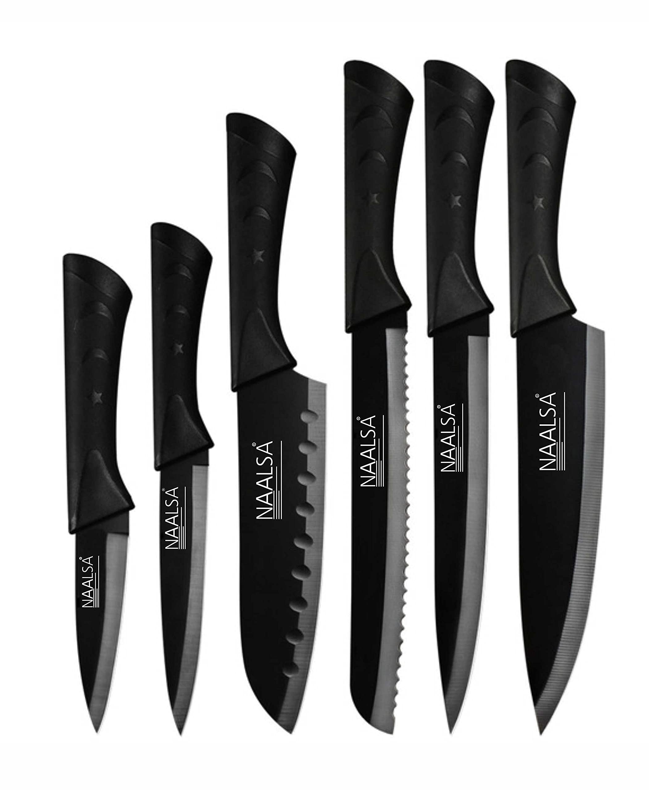 NAALSARiya 6pc Kitchen Knife Set German Steel 2mm Thickness Stainless Steel Premium High-Carbon Professional with Non-Stick Coating