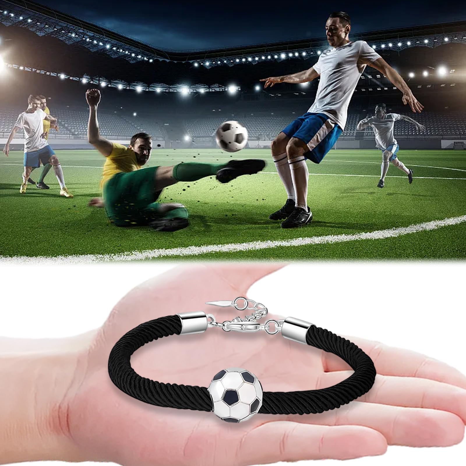 Collar y pulsera de acero inoxidable de fútbol, colgante plateado para amantes del fútbol, regalos