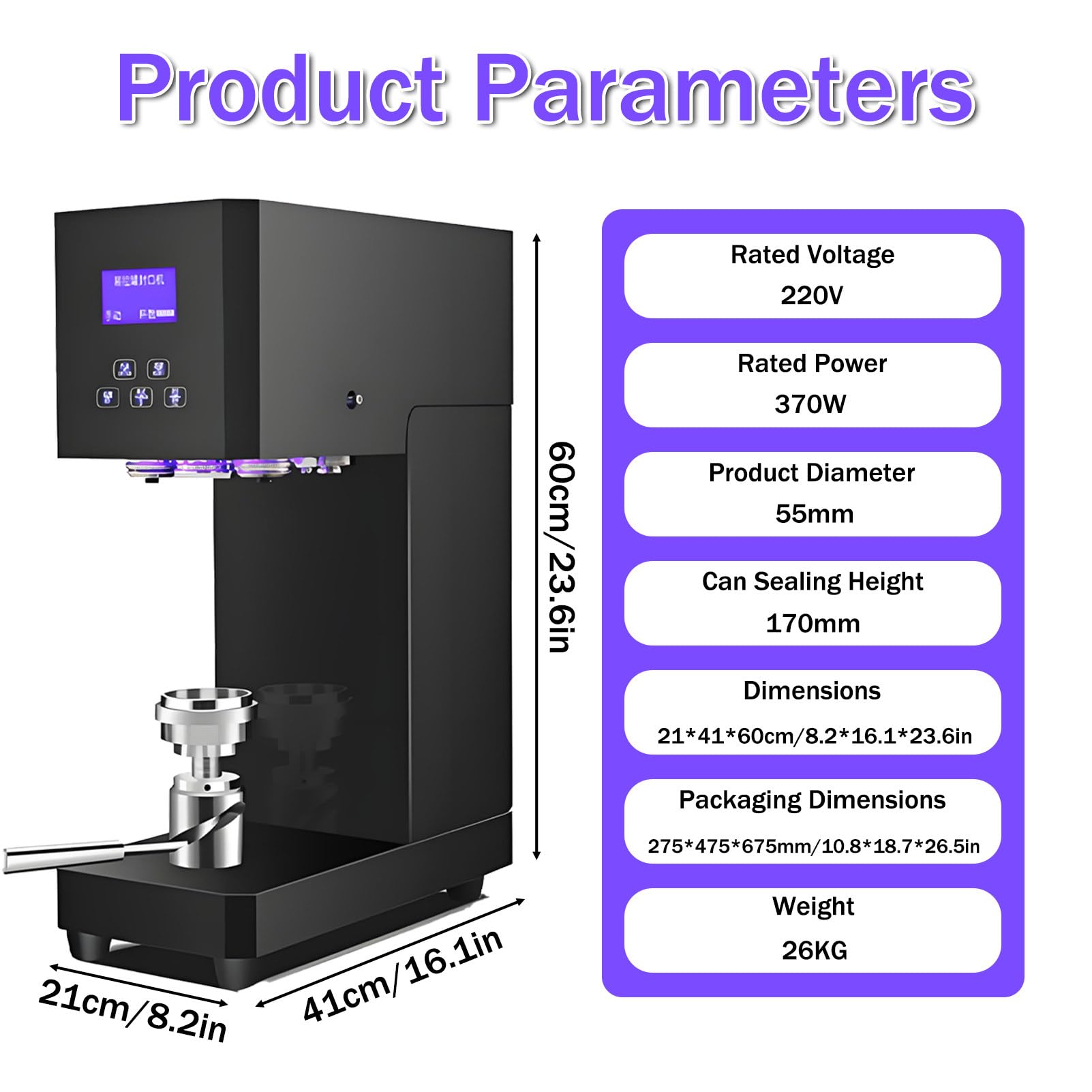 Machine à sceller Les Boissons, scelleuse Semi-Automatique de 55 mm avec Compteur, Temps de scellage de 4 à 6 Secondes pour Le thé Boba et Les boîtes de café glacé en Plastique Black-220V