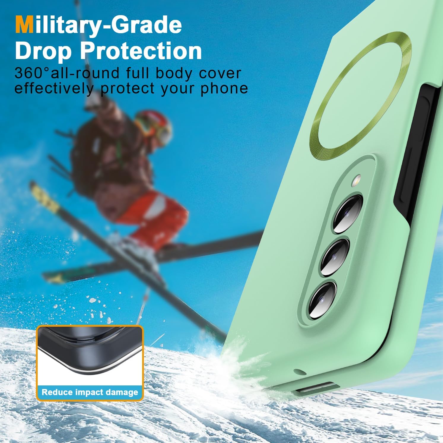 Magnetic for Galaxy Z Fold 3 5G Case,Lightweight,Slim Fit Drop Protection Rugged Shockproof Cover for Samsung Galaxy Z Fold 3 5G, Hard PC Shockproof Protective Phone Light Green 7-Z Fold3-05
