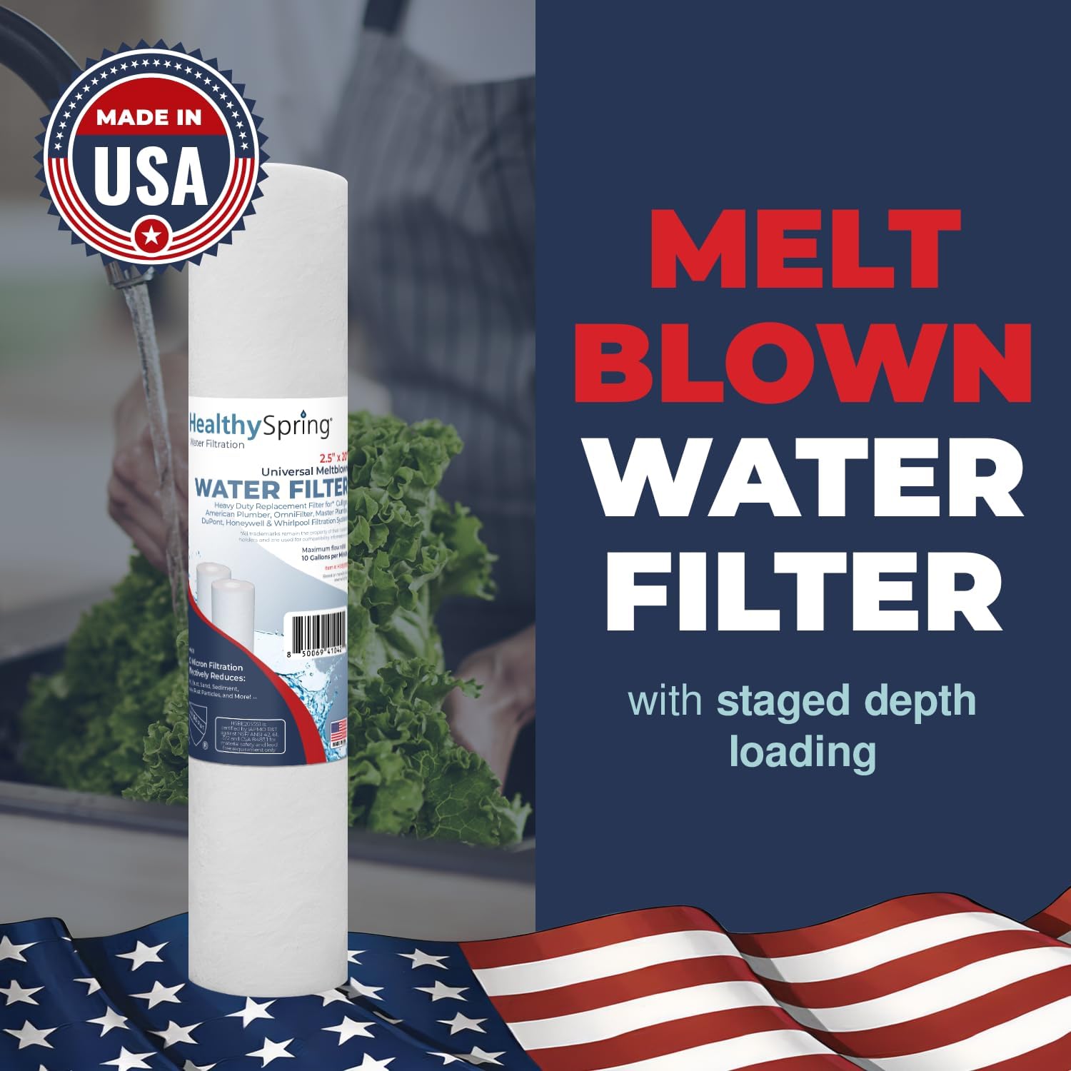 20 Micron 20 Inch x 2.5 Inch, 4-Pack Spun Polypropylene Whole House Sediment Water Filter Replacement Cartridge, Compatible with Pentek P20-20, Purtrex PX20-20, Made in USA