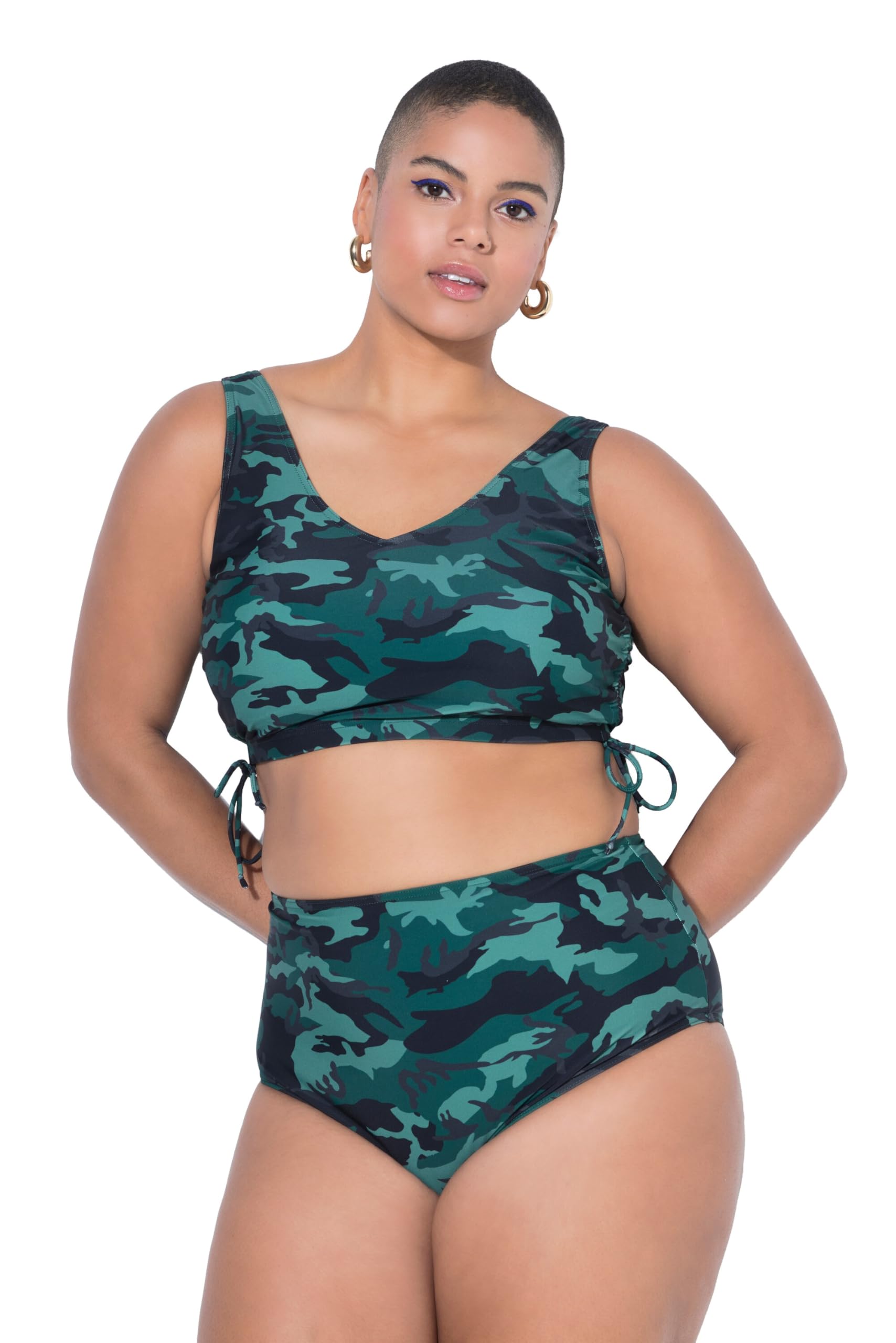 Studio Untold Damen große Größen Übergrößen Plus Size Bikini-Top, Camouflage, Raffbänder, Softcups 849010