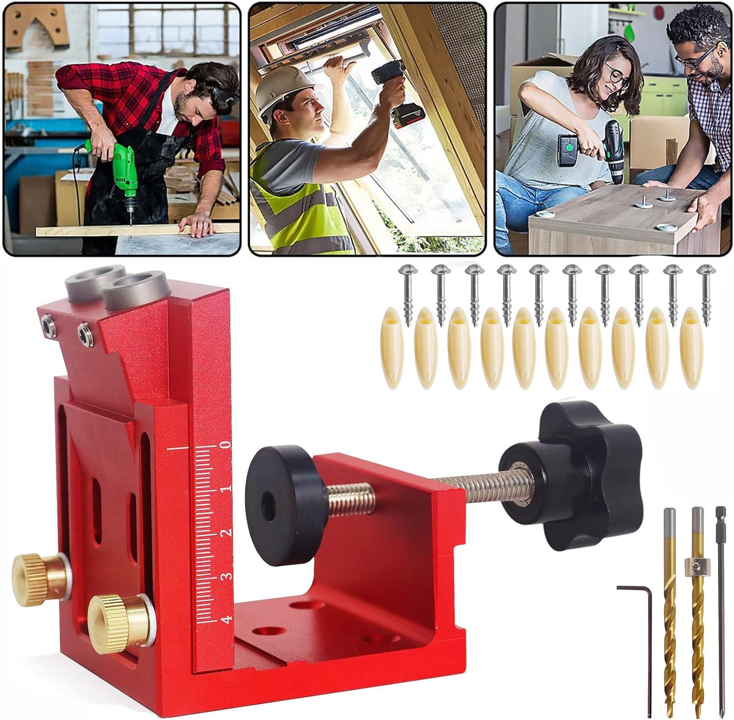 Pocket Hole Jig Set Woodworking Inclined Hole Positioner Pocket Dowel Hole Jig System Set Woodwork Guides Joint Carpentry Locator for Woodworking Angle Drilling Holes Carpenters