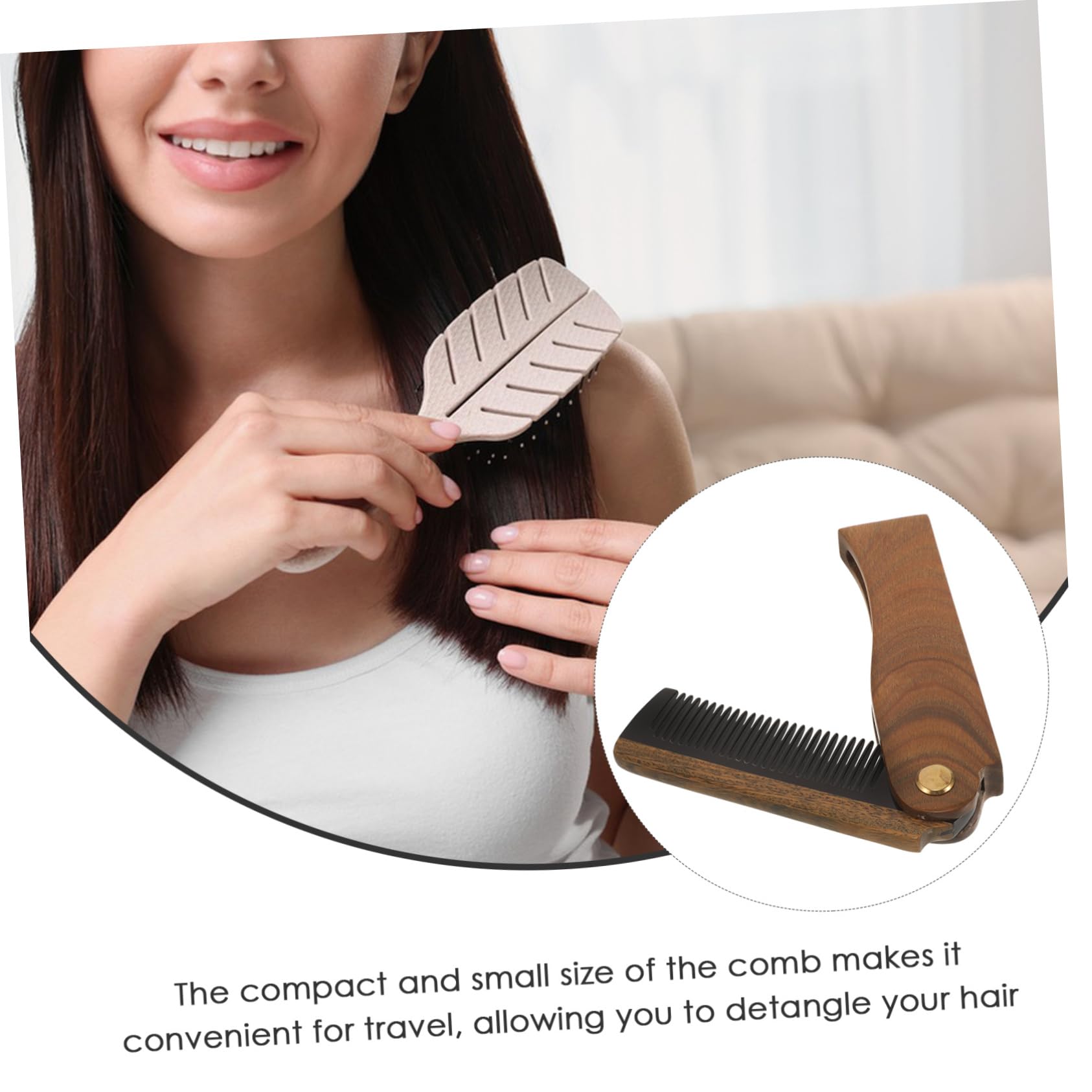 Mikinona Folding Horn Comb Wooden Comb for Men Small Portable Beard Brush Easy to Store