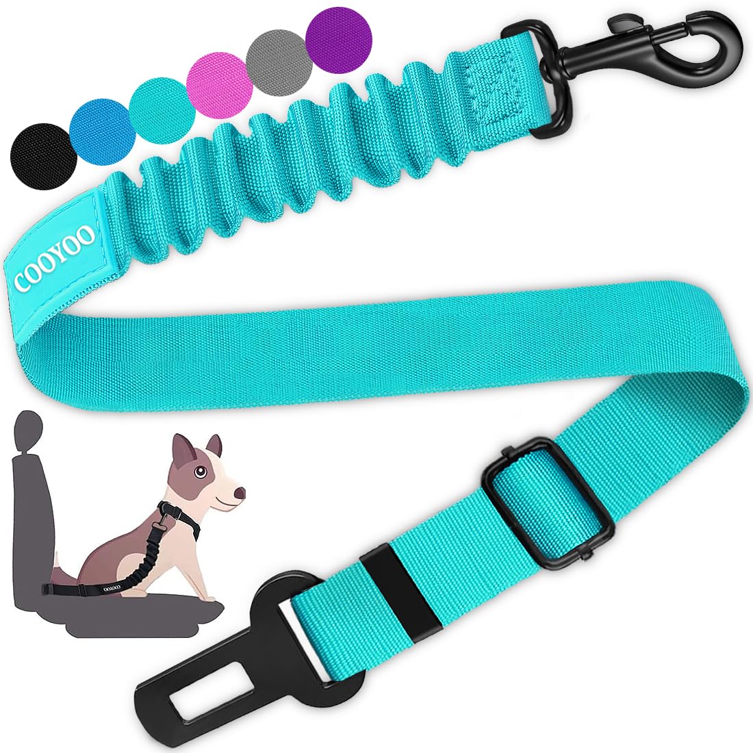 COOYOO Dog Seat Belt,Retractable Dog Car Harness Seat Belt for Car Adjustable Nylon Pet Safety Seat Belts Heavy Duty & Elastic Bungee Buffer โ image 1