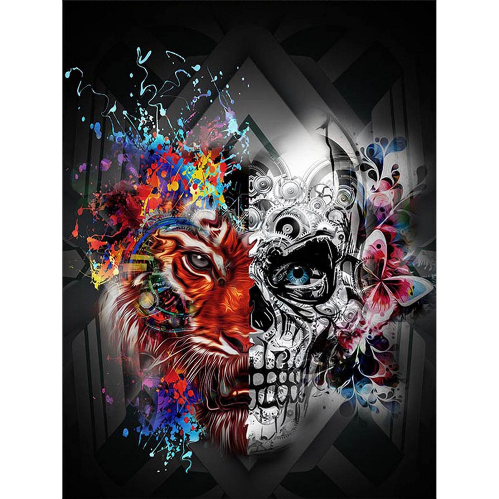 Yscolor White Needlework 5D Diy Diamond Painting Cross Stitch Skull Skeleton Diamond Embroidery Full Diamond Art 11.8X15.8 In/30X40cm