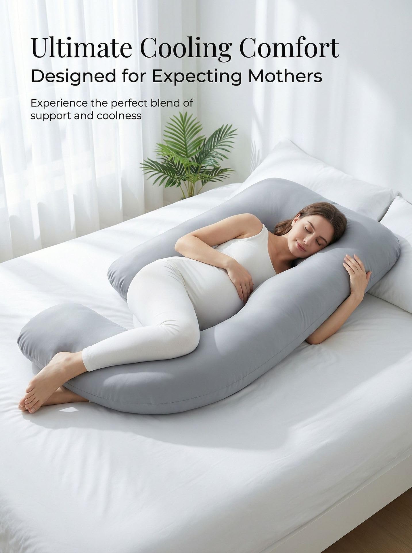 Almohada corporal de maternidad refrescante en forma de U, almohada ergonómica de verano, funda de enfriamiento de seda de hielo, almohadas de maternidad para dormir de lado y uso relajante