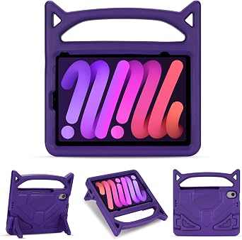 Kids Case for iPad mini 6 8.3inch 2021,iPad mini 7 A17 Pro 2024 Shockproof Cover with Handle,Build-in Kickstand&Pencil Holder for Kids,Purple