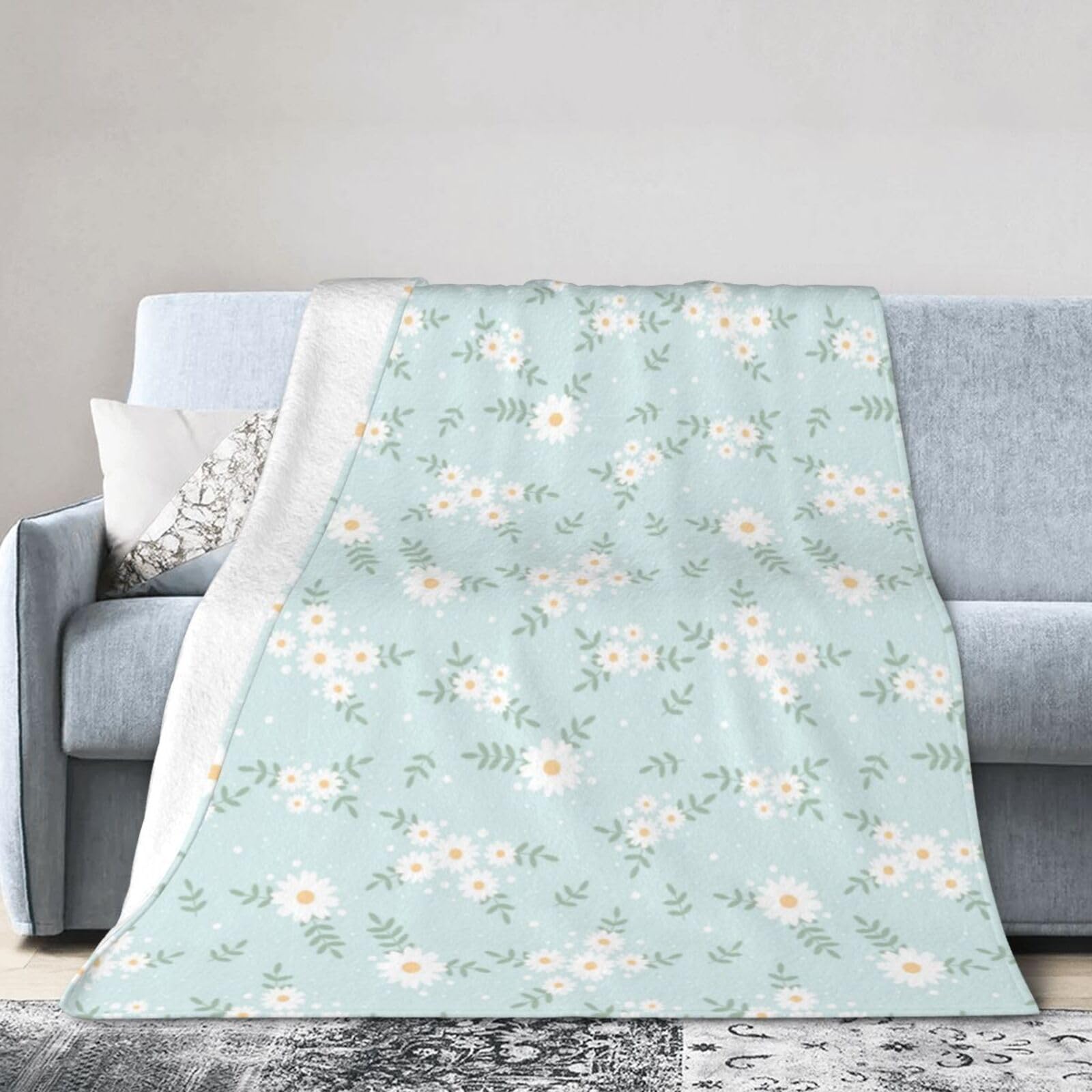 Noble Ren Fresh Soothing Little Daisy Ultra-Soft Micro Fleece Blanket Winter Warm Soft Lannel Fleece Throw Blanket For Couch Sofa Bed 60"X50"
