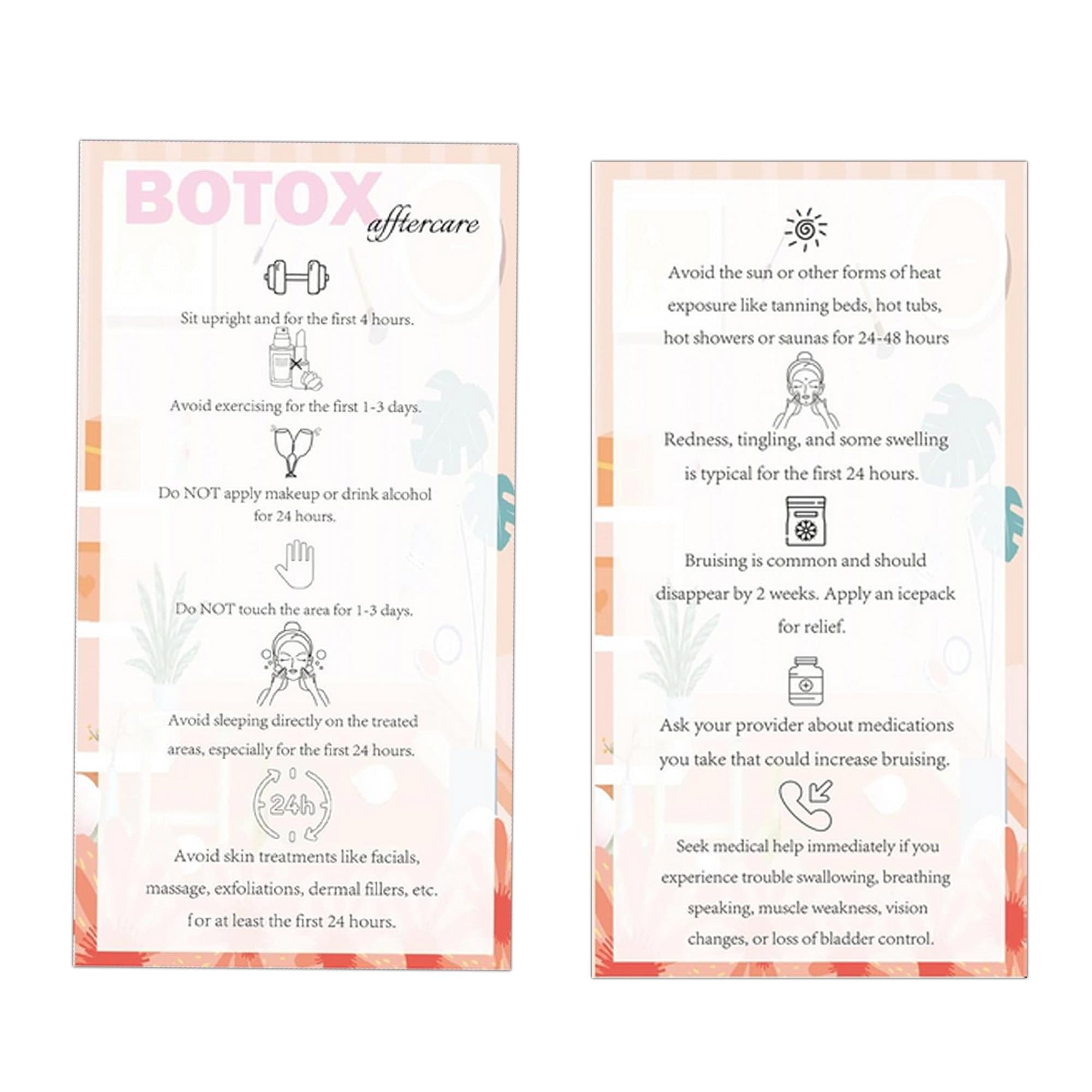100 PCS Botox Aftercare Card Facial Aftercare Instruction Cards, 2x3.5 Inch Skincare Reminder Cards for Estheticians Spa - Image 4