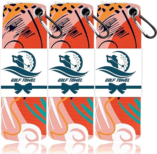 Miniatura 9 de FINGER TEN Toalla de golf para mujer, de microfibra, gofre, para bolsas de golf con clip y cepillo de 15.7 x 15.7 pulgadas, juego en gris, negro,