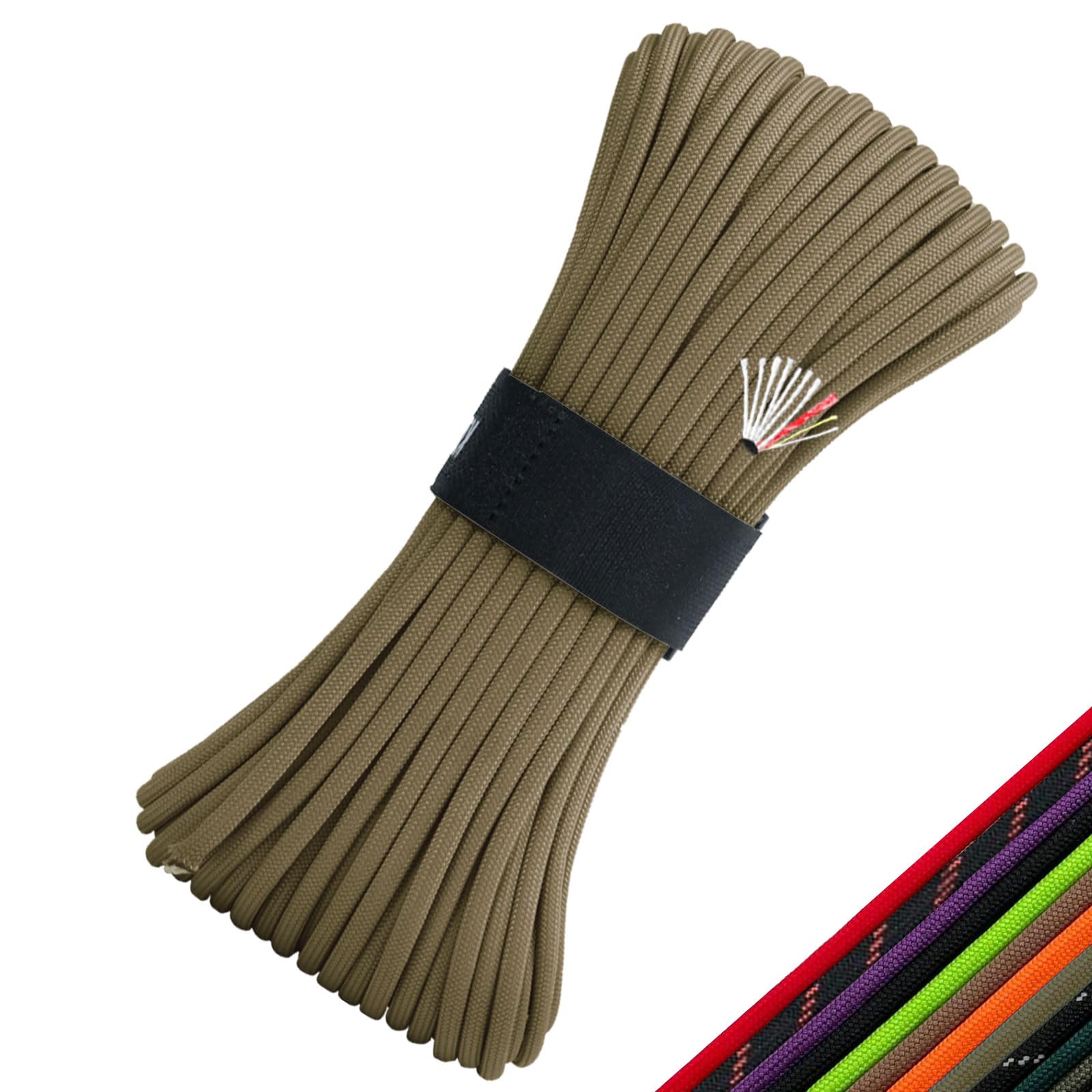 Survival Paracord 550 Fire Paracord Survivor Cord Nlyon Rope 10 Strands US Military Type III 550 Parachute Cord with Integrated Fishing Line, Fire-Starter Tinder 4 in 1