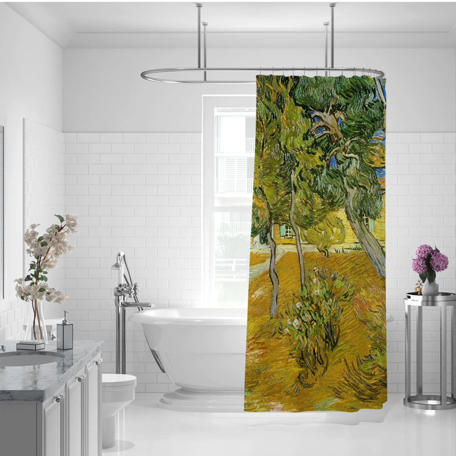 Cortina de Ducha Planta Árbol Cortina de baño con Ganchos Artista Arte Abstracto Cortina de Ducha Impermeable Quick Dry Farmhouse Cortina de bañera W190xL220cm