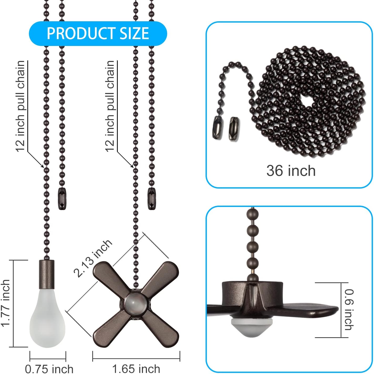 Ceiling Fan Pull Chain , Including 4Pcs Beaded Ball Fan Pull Chain Pendant, Extra 8Pcs Pull Loop Connectors, 2Pcs 36 inches Fan Pull Chain Extension. (Oil Rubbed Bronze) : Everything Else