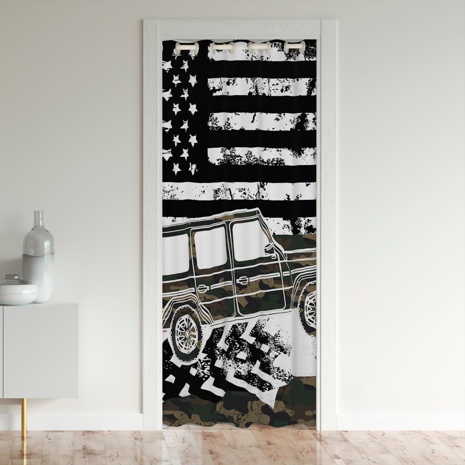 Loussiesd Camo Flag Tractor Window Treatments Military Vehicle Door Curtain for Doorway Privacy Army Camouflage Closet Door Cover Curtain for Bedroom Living Room Window Treatments 132x203cm