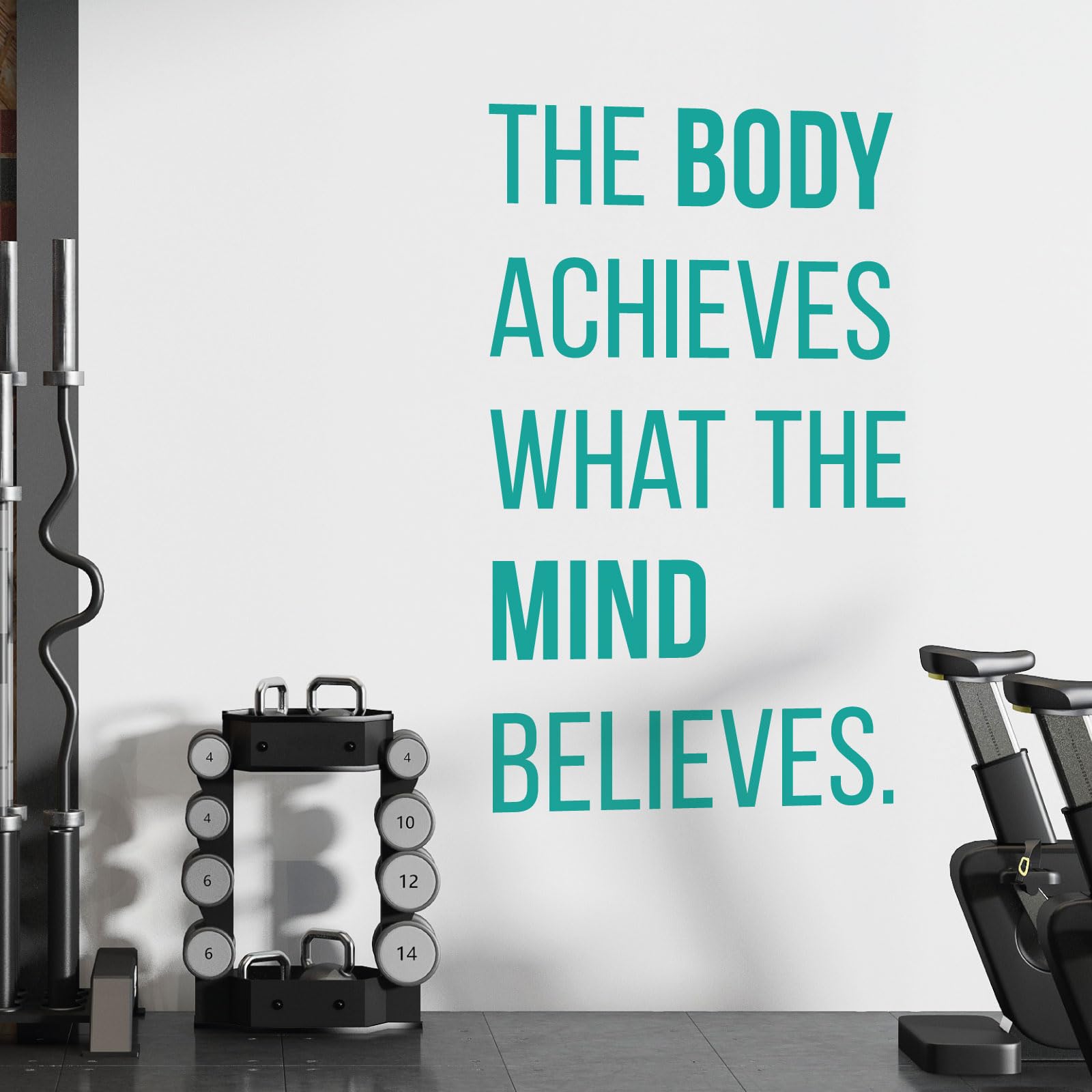 The Body Achieves What the Mind Believes - Gym Motivational Quote Decal Wall Sticker [XLarge] [Turquoise]