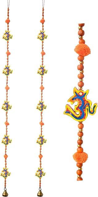 Tarini Gallery Set of 2 Traditional Handcrafted Om Pom Pom Door Hangings Latkan Décor for Home Offices Temple Hotel Wall Hangings, Festival Diwali Decoration, Meditation Room