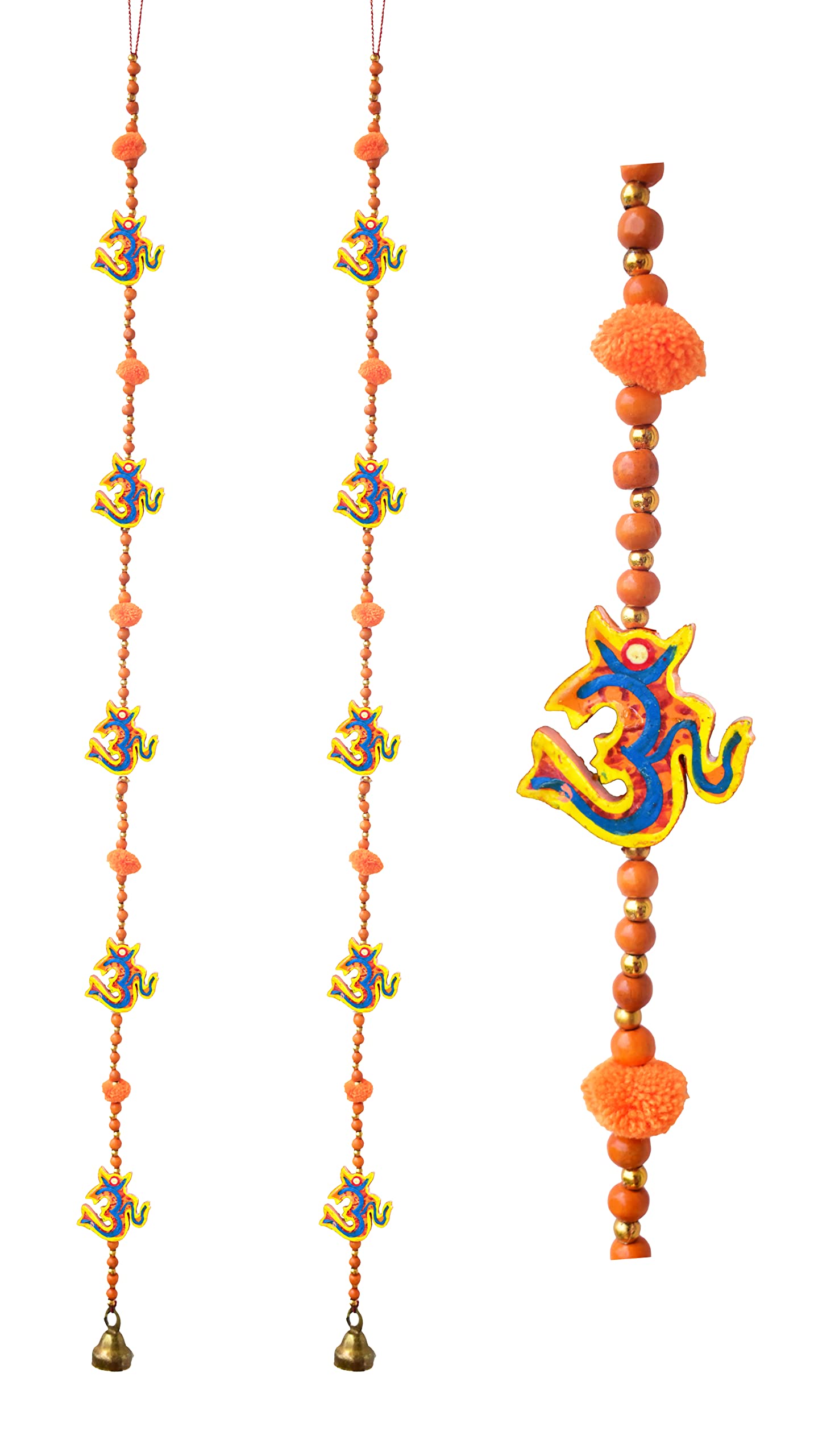 Set of 2 Traditional Handcrafted Om Pom Pom Door Hangings Latkan Décor for Home Offices Temple Hotel Wall Hangings, Festival Diwali Decoration, Meditation Room