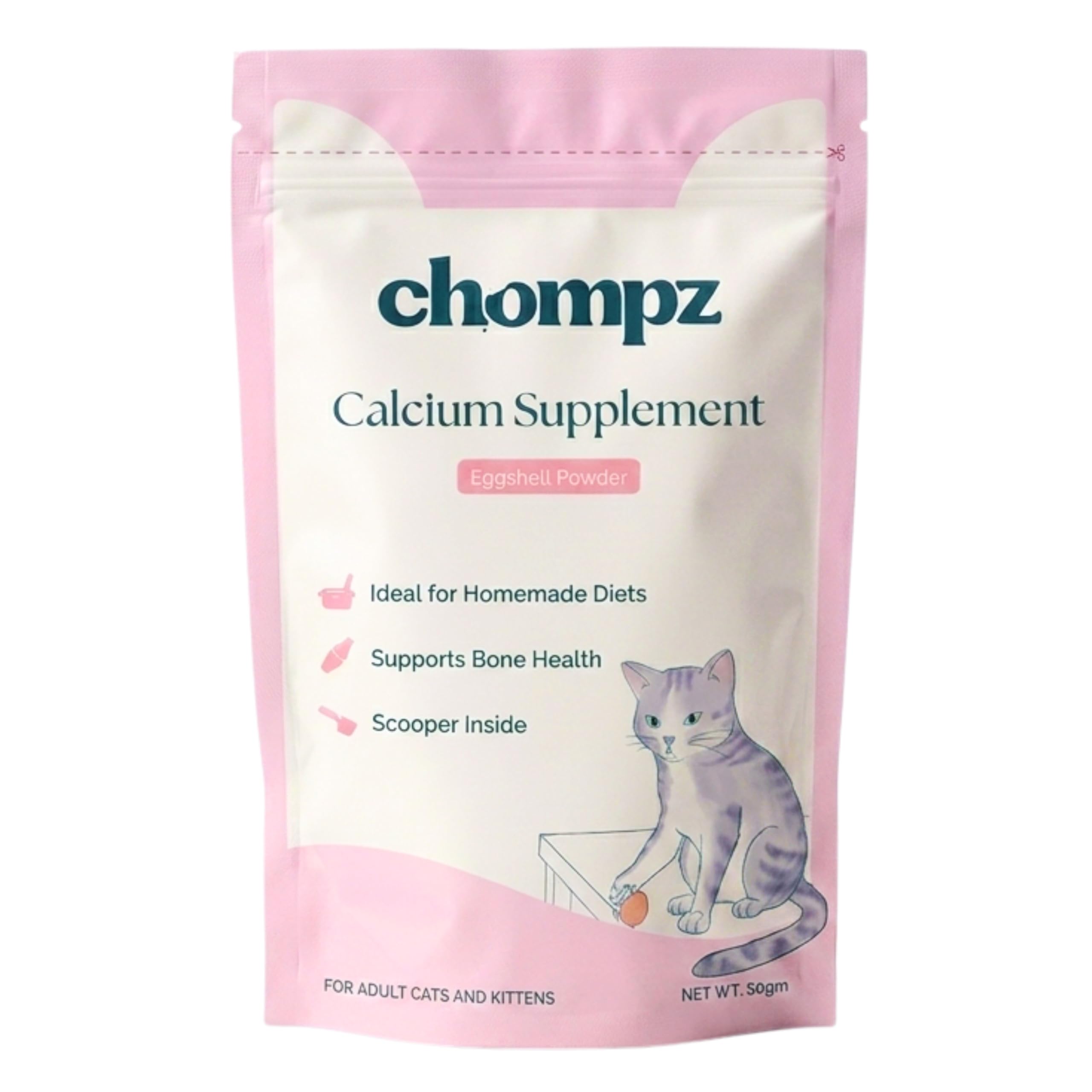 Chompz Eggshell Powder for Cats | Natural Calcium Supplement | 50G | Pure Powder for Bone Health | Cat Food Topper | Scooper Included | for Kittens & Adults | 50+ Servings-image-6