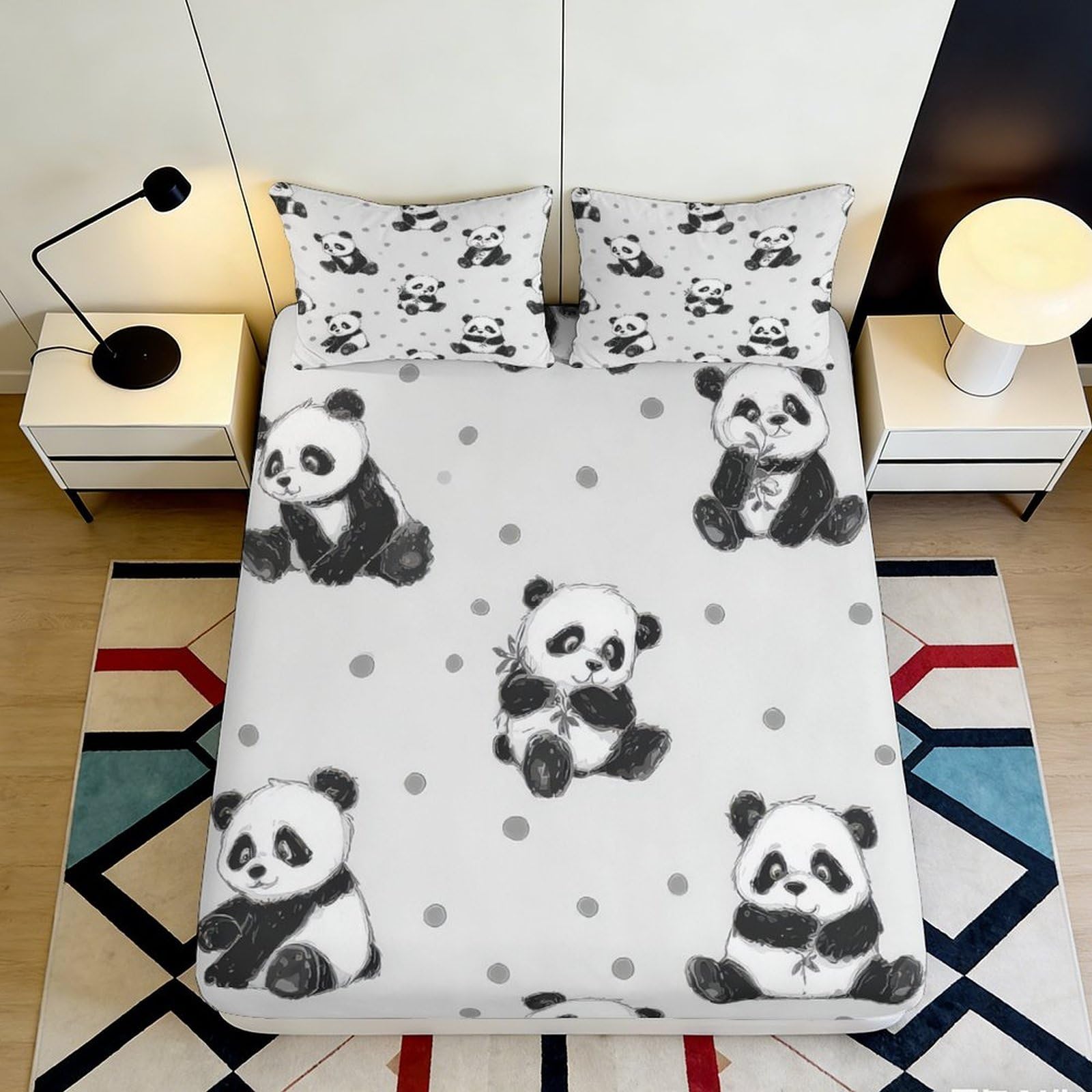 Pnayamiorkfel Style-1 3D Printed Panda Cartoon Fitted Sheet Microfiber Soft Bedroom Decor Cute Animal Mattress Cover For Home Guest Room 90X200x25cm