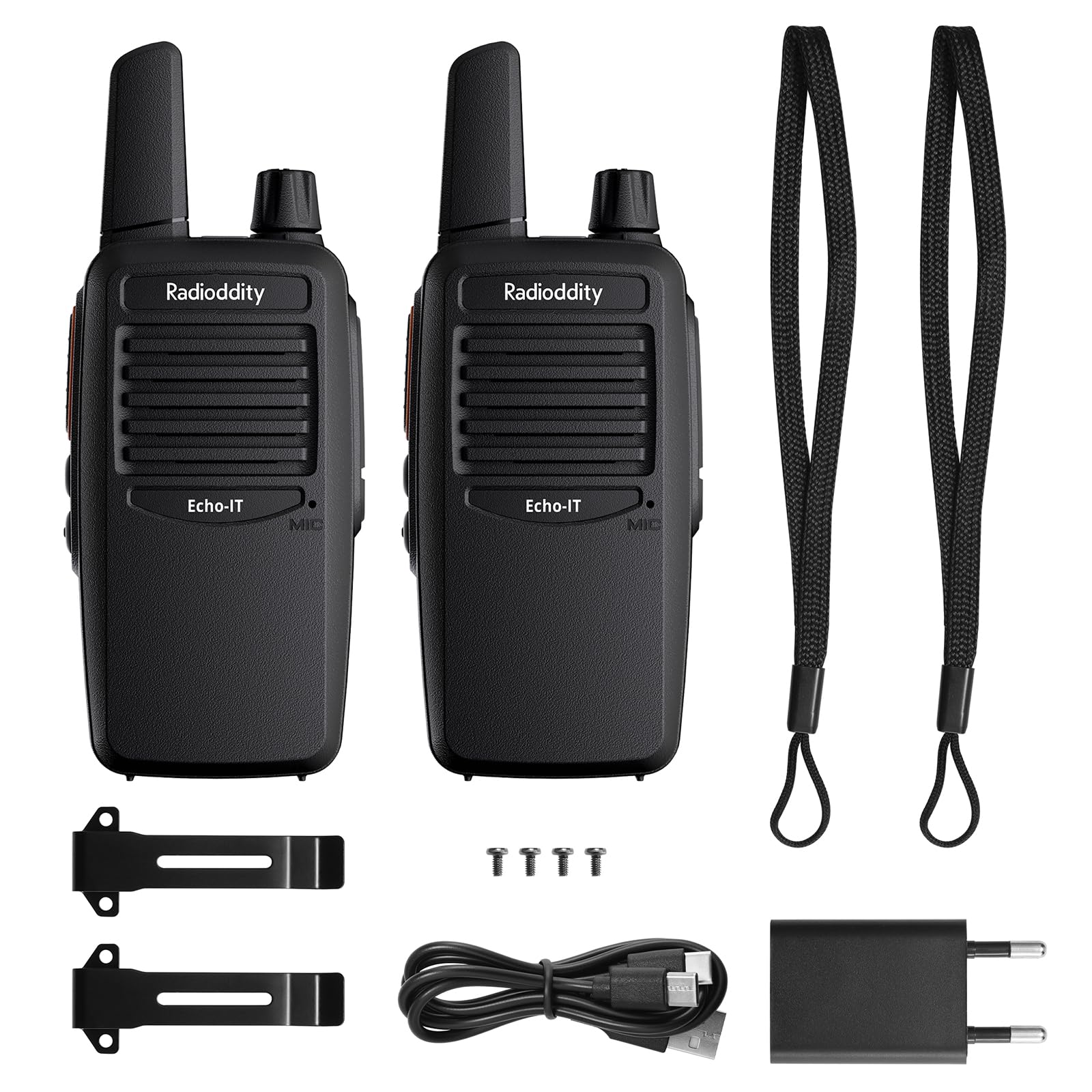 Radioddity Echo-IT Walkie Talkie PMR446 Senza Licenza, Voce in Italiano,Compatti Radio Portatile con Batteria 1200 mAh ricaricabili, USB‑C, VOX, CTCSS/DCS, Squelch Regolabile, 2 pezzi