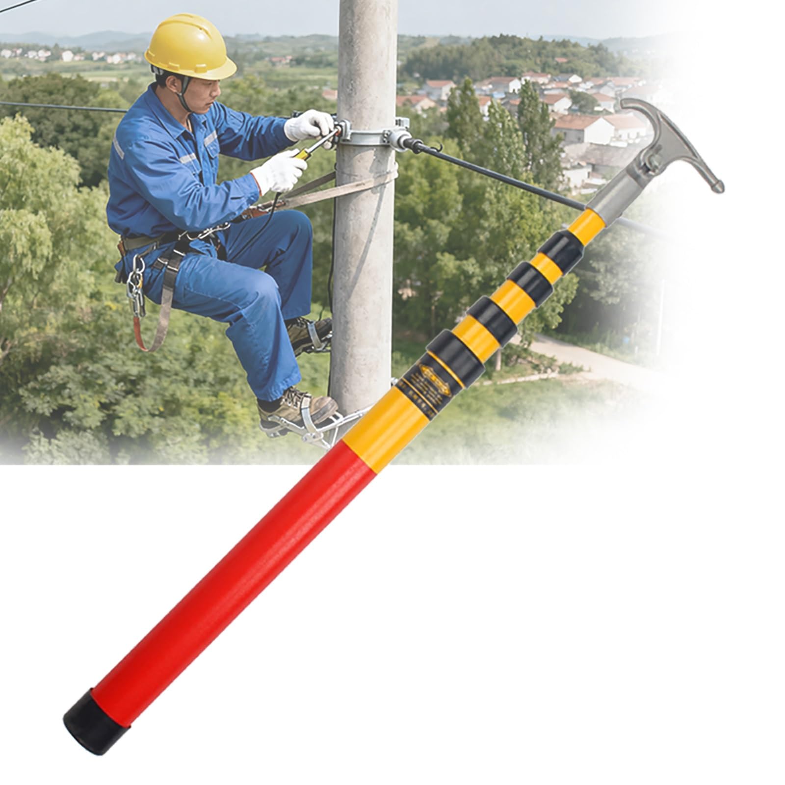 Gancio di salvataggio isolato, bastone caldo retrattile, palo in fibra di vetro, strumento di sicurezza elettrico leggero per centrale elettrica e manutenzione di fabbrica